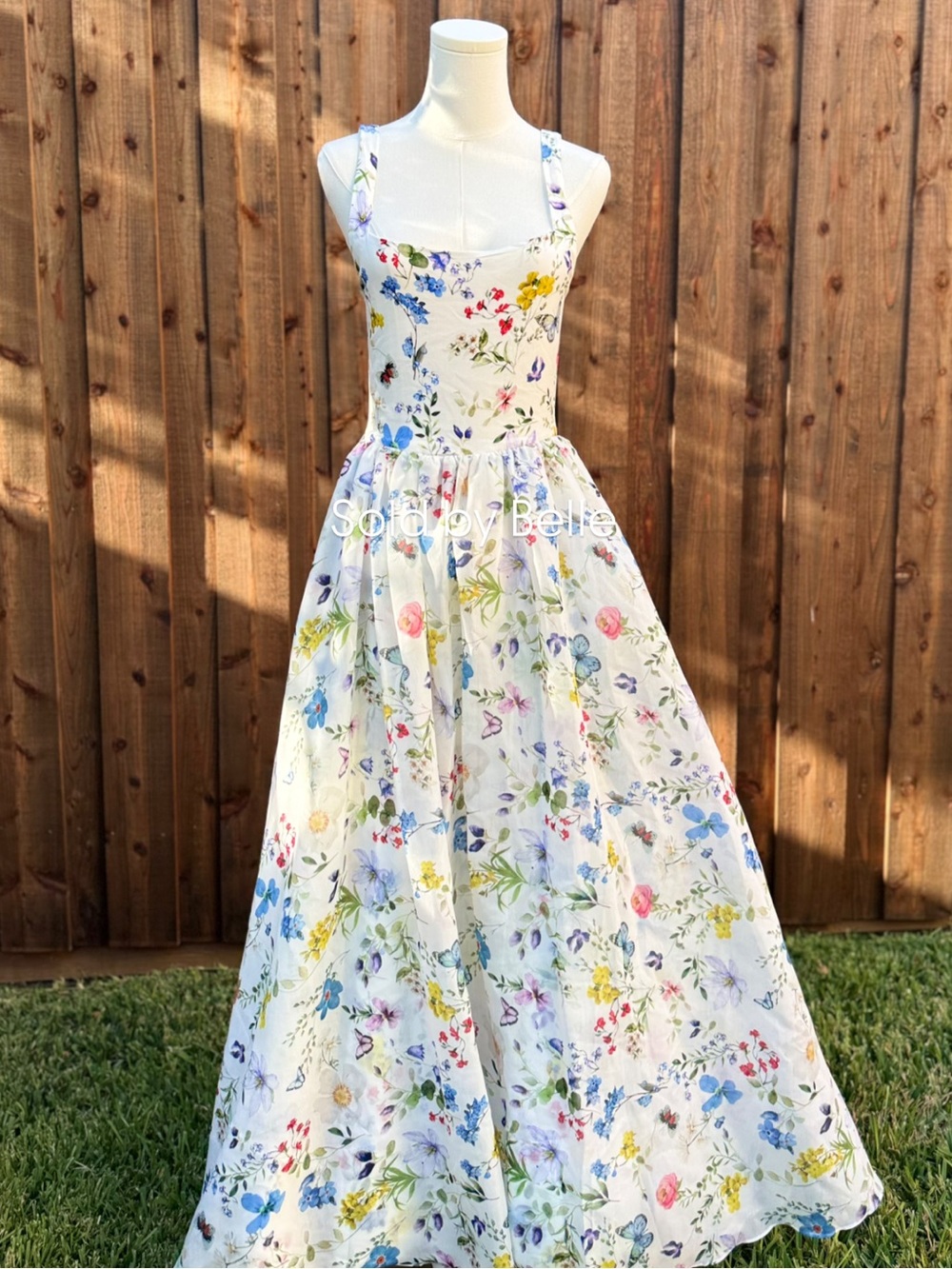 NWT Alice + Olivia Chara Square Neck Maxi Dress Twisting Vines Off White Size 6